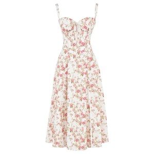 Carmen Bustier Sundress in Rose Print Size Small